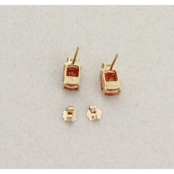10k Yellow Gold Lab Created Orange Sapphire Padparadscha & White Topaz stud - Picture 8 of 9